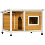 Niche lodge chien avec terrasse couverte sur pied - toit bitum ouvrant, fentre - bois sapin pr - huil ...