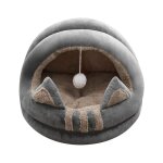 Nid en forme d'oreille pour chat, niche confortable en polaire avec pompon, coussin de couchage chaud ...
