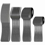 (noir) ensemble de couverts en acier inoxydable 24 pices - comprend un couteau a steak, une fourchette ...