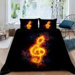 Note musicale housse de couette x imprim�� d flamme noire parure de lit personnes ado fille enfants microfibre ...