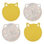 Nouveau 4 pices maniques dessous de plat, fil de coton armure chat forme sous - verres, sets de table, ...