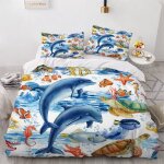 Oc��an housse de couette x imprim�� d dauphin poisson tortue parure de lit personnes ado fille enfants ...