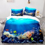 Ocean mer housse de couette x garcon + x taies d'oreiller xcm housse de couette zipp��e microfibre parure ...