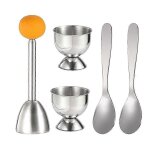 Oeuf cracker topper set outil de séparation d'oeufs durs mous 2 coquetiers, 2 cuillères en métal et 1 ... Oeuf cracker topper set outil de séparation d'oeufs durs mous 2 coquetiers, 2 cuillères en métal et 1 ...