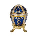Oeuf � la faberg� bo�te � bijoux bouton de rose, 6 cm, bleu