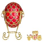 Oeuf � la faberg� de couronnement bo�te � bijoux avec carrosse 19 cm, rouge