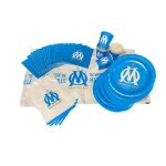 Olympique de marseille pack 39 pi�ces om : 1 nappe 6 x gobelet 6 x assiette 20 x serviette 6 x sac � ...