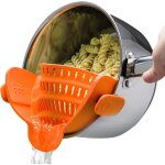 (orange) passoire a casseroles et passoire a p�tes ? passoire r�glable en silicone a clipser pour casseroles, ...