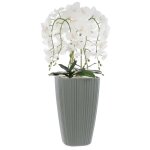 Orchid�e artificielle blanche en pot bouquet de fleurs h 95 cm pot carr� gris