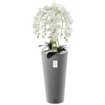 Orchid�e artificielle - botle - h 110 cm - pot en b�ton - fleurs blanches - entretien facile