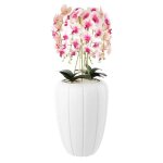 Orchid�e artificielle - botle - cr�me et rose - h 112 cm - pot blanc - fleurs r�alistes