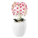 Orchide artificielle crme et rose en pot bouquet de fleurs h 90 cm pot blanc