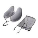 Oreiller gonflable pour le cou, oreiller de voyage avec capuche gris