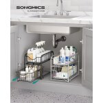 Organiseur de cuisine, etagre sous evier, 2 paniers coulissants, empilable, pour rangement dans placard, ...