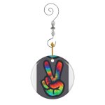 Ornements de nol signe de paix main tie dye design hippies v sign en cramique avec crochet et cristal ...