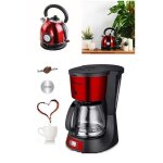 Pack cafeti�re inox programmable 1, 5l rouge + bouilloire r�tro 1, 8l inox rouge avec thermom�tre