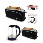 Pack dejeuner bouilloire électrique en verre noire led bleu 1l7 2200w + grille - pain 2 longues et larges ... Pack dejeuner bouilloire électrique en verre noire led bleu 1l7 2200w + grille - pain 2 longues et larges ...
