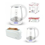 Pack dejeuner bouilloire électrique en verre blanche 1l7 2200w + grille - pain baguettes blanc 2 fentes ... Pack dejeuner bouilloire électrique en verre blanche 1l7 2200w + grille - pain baguettes blanc 2 fentes ...