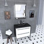 Pack meuble de salle de bain 80x50 cm - 2 tiroirs - vasque résine noire effet pierre + miroir led Pack meuble de salle de bain 80x50 cm - 2 tiroirs - vasque résine noire effet pierre + miroir led