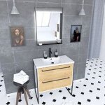 Pack meuble de salle de bain 80x50 cm blanc - 2 tiroirs blanc - vasque blanche - miroir à led Pack meuble de salle de bain 80x50 cm blanc - 2 tiroirs blanc - vasque blanche - miroir à led