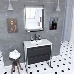 Pack meuble de salle de bain 80x50 cm blanc - 2 tiroirs - vasque resine blanche - miroir led Pack meuble de salle de bain 80x50 cm blanc - 2 tiroirs - vasque resine blanche - miroir led