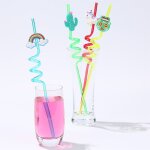 Pailles a boire en spirale en plastique pour enfants, dcor de tasse a vin, pour fte d'anniversaire, ...
