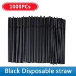 Pailles noires en plastique pour cocktail, coud�es, couverts de table jetables pour la cuisine, accessoires ...