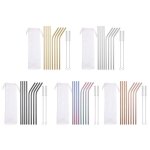 Pailles rutilisables en acier inoxydable avec etui, longues pailles a boire pour tasses lavables au ...