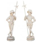 Pair de statues en fonte finition blanche veillie l57xpr35xh167 cm