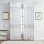 Paire voilages brod� fleurs pour baie vitr�e