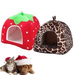 Panier a coussin chaud pour animaux de compagnie, doux, fraise, l�opard, tente, niche pour chien et chat, ...