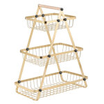 Panier a fruits et l�gumes 3 etages inoxydable avec poign�e en bois cheffinger dor�e