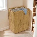 Panier � linge 140l 2 bacs amovibles effet rotin et tissu