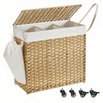 Panier à linge 140l, imitation rotin, 3 parties, 66 x 33 x 60 cm, couleur boisée Panier à linge 140l, imitation rotin, 3 parties, 66 x 33 x 60 cm, couleur boisée