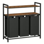 Panier � linge 3 compartiments avec 2 etag�res, marron et noir
