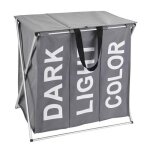 Panier � linge - 3 compartiments - avec couvercle - polyester - 118 l - gris wenko