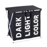Panier � linge - 3 compartiments - avec couvercle - polyester - 118 l - noir wenko