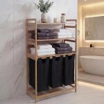 Panier � linge en bambou hwc - p78, panier � linge, �tag�re, organiseur de linge, 3 compartiments mvg ...