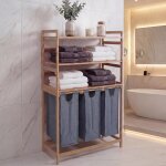 Panier � linge en bambou hwc - p78, trieur de linge, panier � linge, �tag�re, organiseur de linge, 3 ...