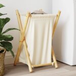 Panier a linge blanc creme 41, 5x36x63, 5 cm bambou