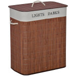 Panier � linge corbeille � linge 2 bacs bambou pliable couvercle poign�e sac amovible en toile brun