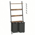 Panier � linge double, avec porte - serviettes, plateau, crochets, 2 sacs amovibles, marron rustique ...