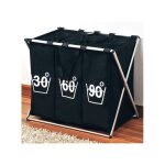 Panier � linge pliable 3 bacs - noir - 3 compartiments avec fermeture