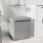 Panier a linge pliable gris 51x34, 5x59 cm tissu en faux lin