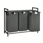 Panier  linge, rangement 3 compartiments, 3 sacs amovibles en tissu oxford, 3 x 38l, 92, 5 x 33 x 72 ...