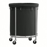 Panier  linge avec roulettes 170l, rond, avec cadre en acier et sac amovible, 4 roulettes et 2 freins, ...