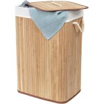 Panier � linge sale 72l familial, corbeille a linge rectangulaire pliable, couvercle, , bambou, 40 cm ...