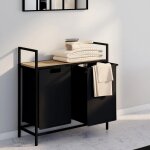 Panier � linge en tissu noir avec 2 bacs