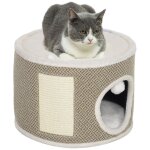 Panier niche griffoir grattoir 4 en 1 - 2 coussins, pompon - sisal naturel peluche crme caf