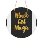 Panneau mtallique rond magie des filles noires en aluminium 29cm - impression dcorative murale pour ...